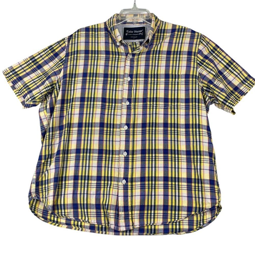 Men's Tailor Vintage Grameen Check Short‎ Sleeve Button Down Large